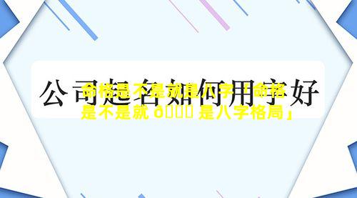 命格是不是就是八字「命格是不是就 🐅 是八字格局」